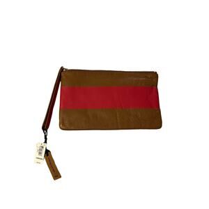 GAP | NWT Leather Color Block Red w/ Brown Zippered Wristlet Clutch